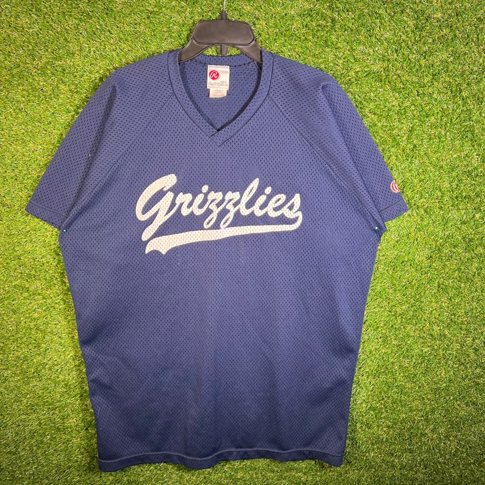 Vintage Rawlings Grizzlies Baseball Jersey Navy Blue Mesh Shirt Mens XL #24